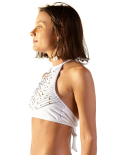 Textured White Crop Top With Straps - Top Ray Off White