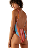 Maillot 1 Pièce Rayé Hanches Échancrées - Delta Palmar