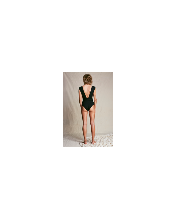 Zwart Badpak Met V-Décolleté En Riem - Crepe V...