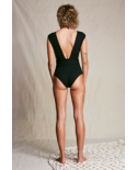 Fato De Banho Preto C/ Decote Em V, Cintado - Crepe V Maillot Preto