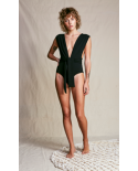 Kostium Kąpielowy Z Głębokim Dekoltem W Kolorze Czarnym - Crepe V Maillot Preto