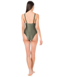 Khaki Ribbed Brazilian One-Piece Swimsuit - Maio Longo Verde Liso Canelado