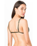 Kakikleurige Geribte Driehoekige Foulard Bikinitop - Top Longo Verde Liso Canelado