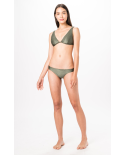 Khaki Ribbed Halter Bikini Top - Top Longo Verde Liso Canelado