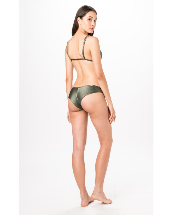 Khaki Ribbed Halter Bikini Top - Top Longo...