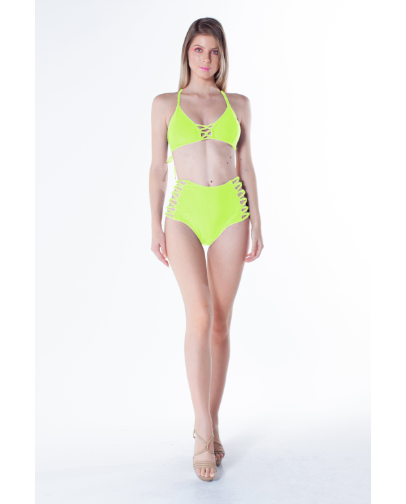 Bottom Tiras Cruzadas Neon Limao