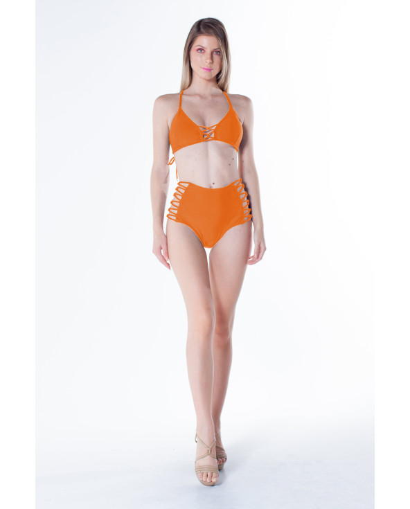 Top Tiras Cruzadas Neon Laranja