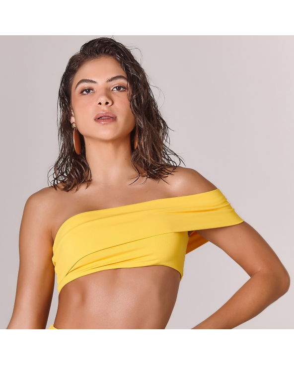 Yellow Asymmetric One Shoulder Bandeau Top -...
