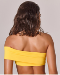 Yellow Asymmetric One Shoulder Bandeau Top - Top Biquini Off Shoulder Amarelo