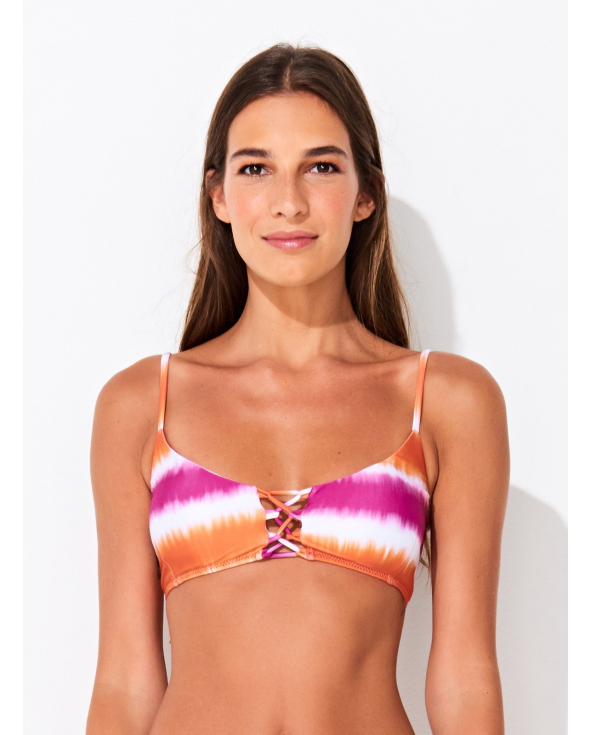 Pink & Orange Tie-Dye Laced-Up Bikini Top - Top...