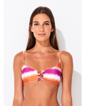 Roze Met Oranje Tie Dye Bustier Bikinitop Met Geregen Detail - Top Laced Paint Pink