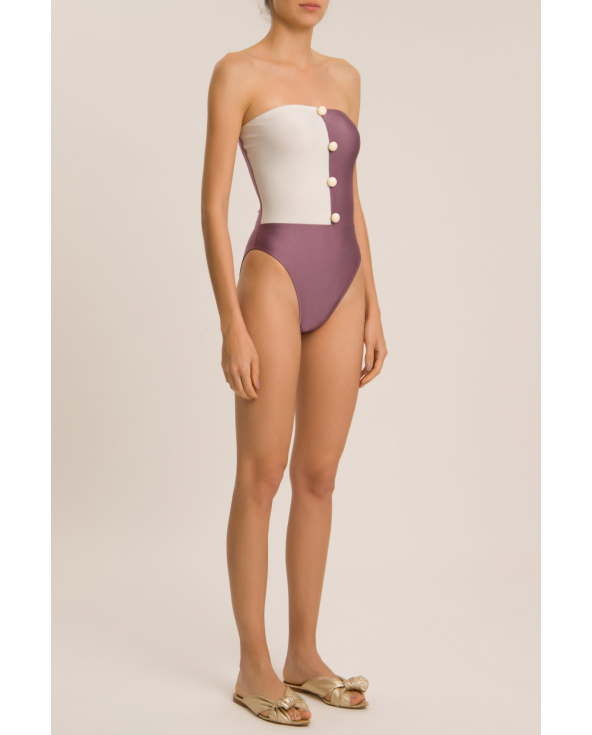 Luxe Tweekleurig Bandeau Badpak Met Knopen -...