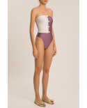 Luxus-Bandeau-Badeanzug Zweifarbig Mit Knöpfen - Bicolor Strapless Swimsuit With Buttons