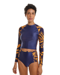 Cueca De Cintura Subida Brasileira, Azul/Dourado - Bottom Board Bold Leafs