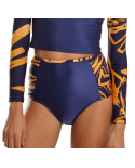 Braziliaanse Hoge Taille Bikinibroek Marineblauw/Verguld - Bottom Board Bold Leafs