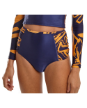 Braziliaanse Hoge Taille Bikinibroek Marineblauw/Verguld - Bottom Board Bold Leafs