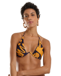 Top Triangular C/ Armação Em V E Padrão Azul/Dourado - Top Fox Bold Leafs