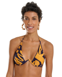 Marineblau/Goldenes Triangel-Top V-Förmig Mit Formbügel - Top Fox Bold Leafs