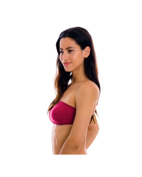 Bordowy Wciągany Top Bikini Bandeau - Top...