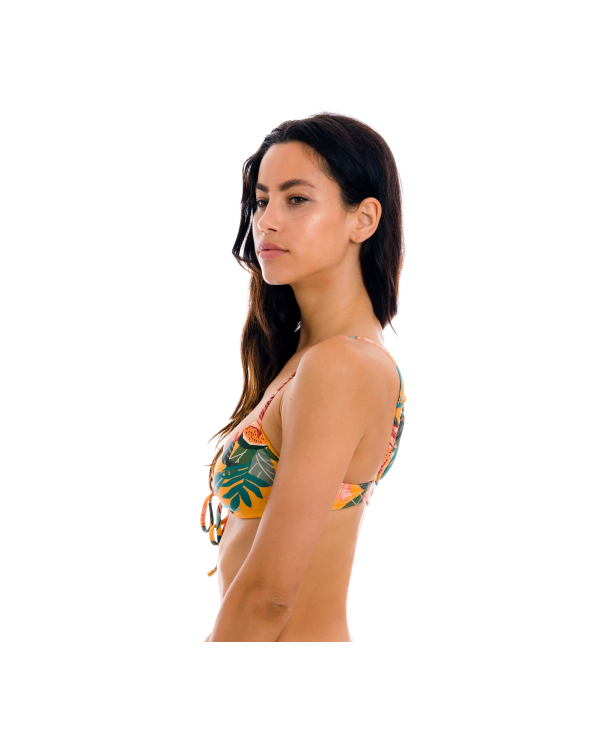 Orange & Yellow Floral Tie Front Bralette Top -...