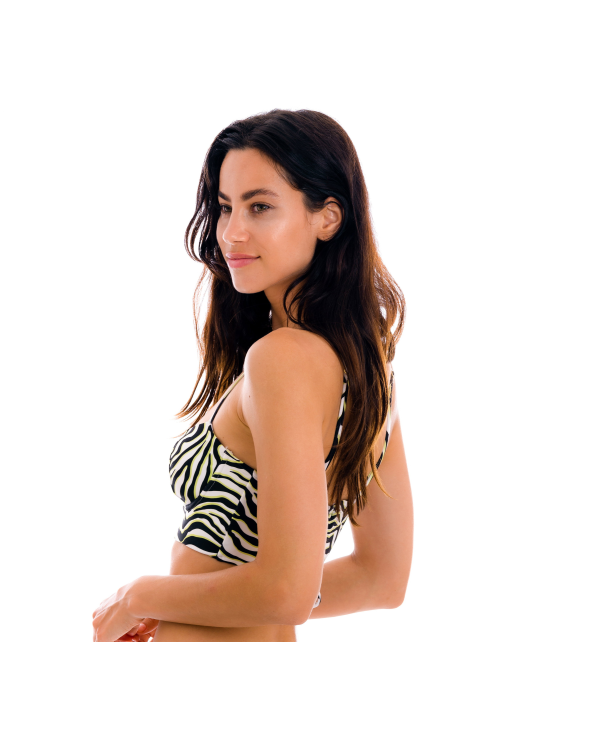White & Black Tabby Lace-Up Back Bralette Top -...