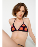 Top Floral Crochet Preto
