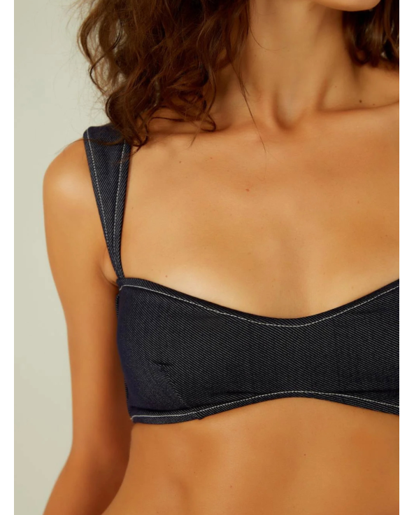 Top Passeio Jeans Azul Marinho