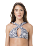 Siyah Lıberty Desenli Fırfırlı Capraz Crop Top - Top Miracle Sweety