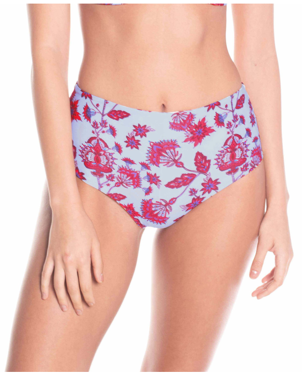 Wende-High-Waist-Bikinihose Gestreift/Geblümt -...