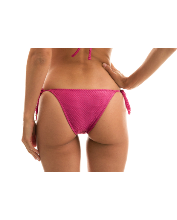 Textured Fuchsia Pink Side-Tie Bikini Bottom -...