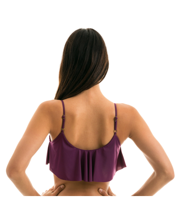 Ruffled Plum Bra Bikini Top With Adjustable...