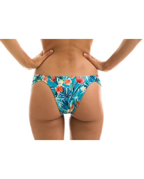 Floral Blue Fixed Brazilian Bikini Bottoms -...