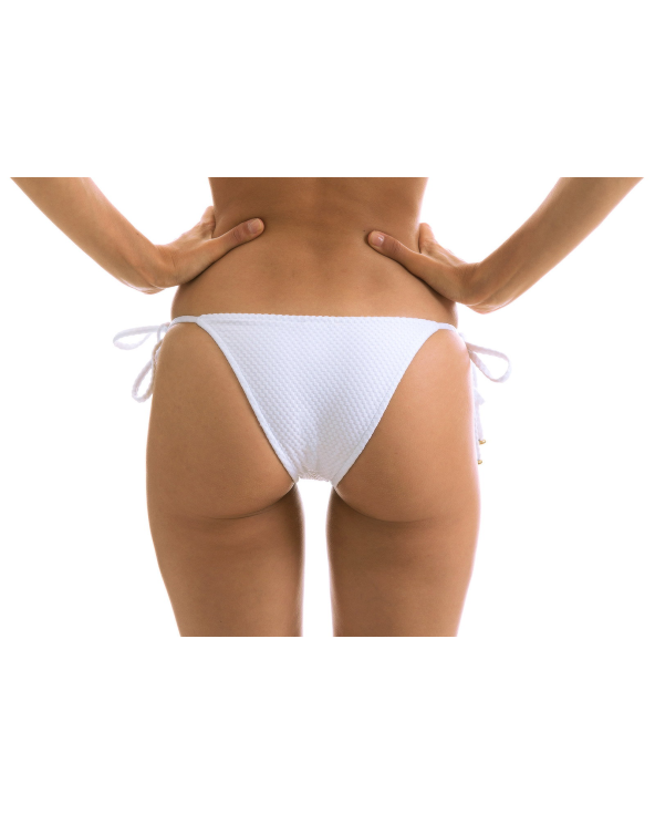 White Side-Tie Textured Brazilian Bikini Bottom...