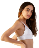 White Ribbed Longline Bikini Top - Top Light Branco