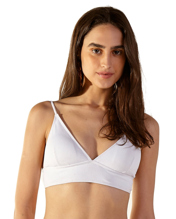 White Ribbed Longline Bikini Top - Top Light...