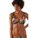 Black Underwired Triangle Top In Tropical Flowers - Top Fox Hawai