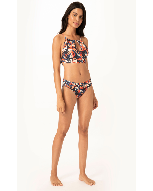 Haut Crop Top Marine Motif Feuilles Tropicales...