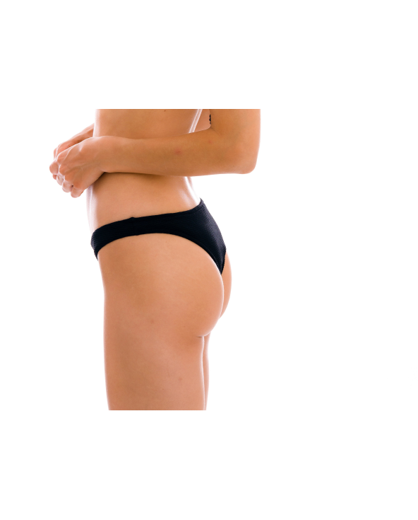 Textured Black Fixed Bikini Bottom - Bottom...