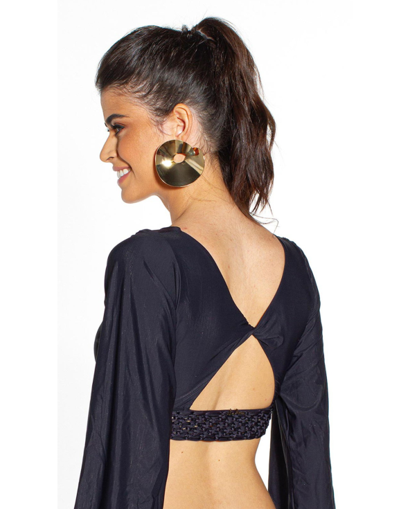Top Bufante Macrame Preto