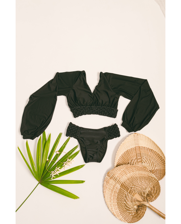 Top Bufante Macrame Preto
