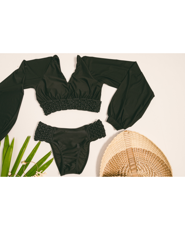 Top Bufante Macrame Preto