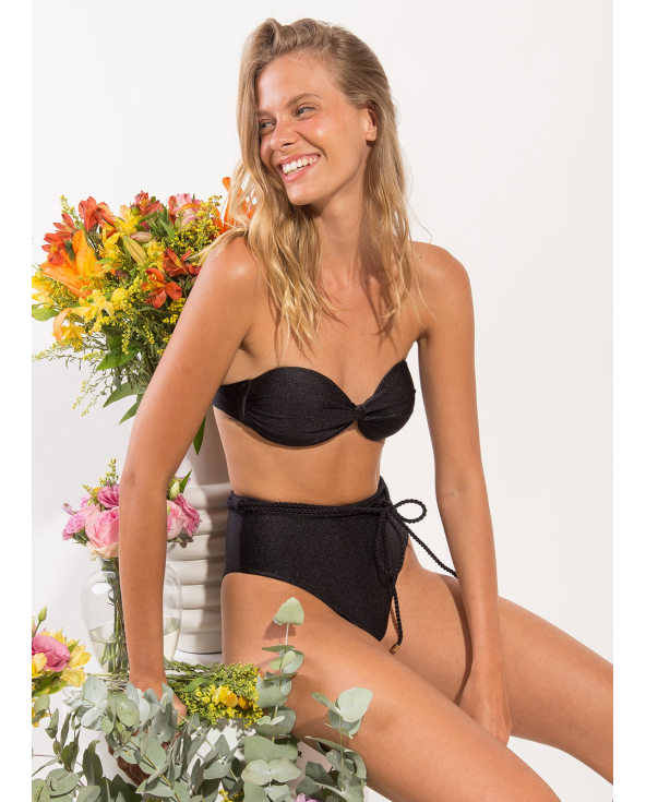 Bottom Shimmer-Black Belted-High-Waist
