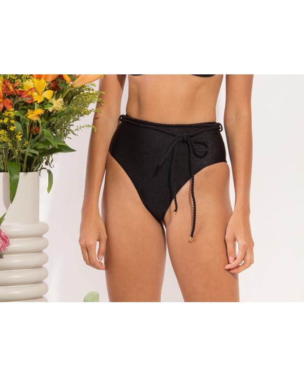 Bottom Shimmer-Black Belted-High-Waist