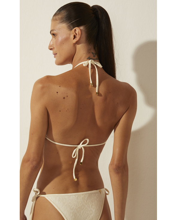 Bottom Bikini Com Tule Onca Bordada Off-White