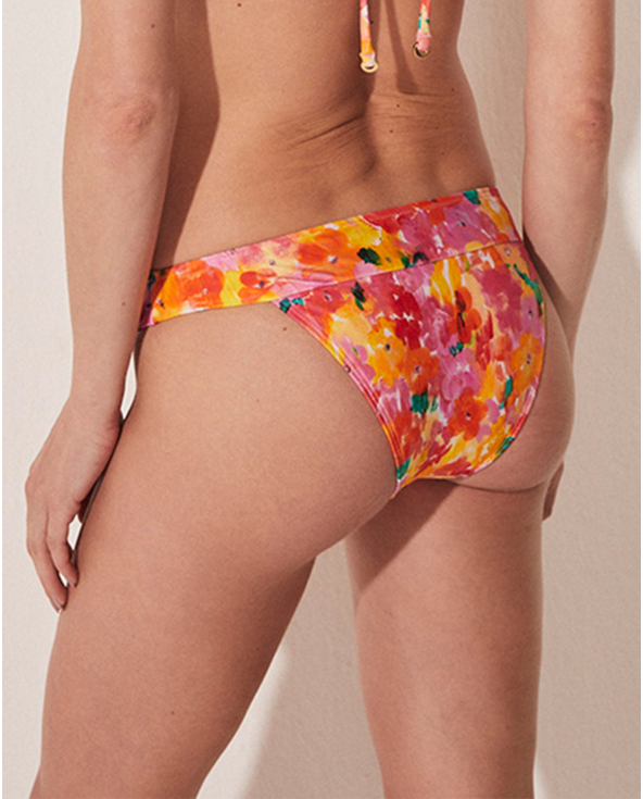Bottom Bikini Cor Fixa Floral Pincelado