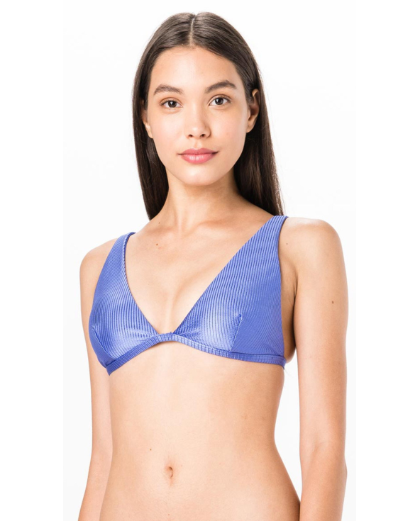 Top Bikini Allacciato A Costine Blu Lavanda -...