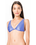 Top Bikini Allacciato A Costine Blu Lavanda - Top Longo Azul Liso Canelado