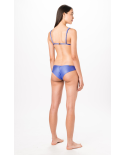 Top Bikini Allacciato A Costine Blu Lavanda - Top Longo Azul Liso Canelado