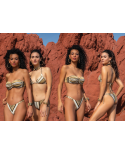 Luxueuze Gestreepte Bandeaubikini Met Leren Details En Studs&nbsp; - Rock And Roll Lurex