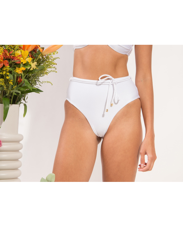 Bottom Shimmer-White Belted-High-Waist